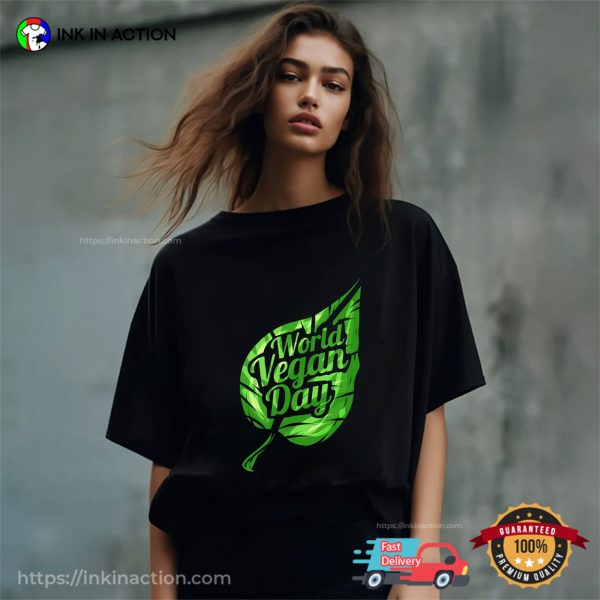 Green Leave Logo For World Vegan Day T-shirt