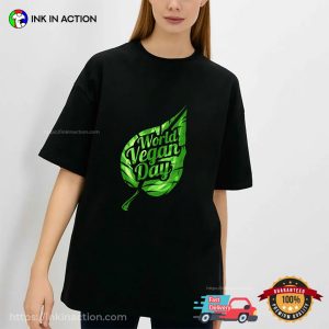 Green Leave Logo For World Vegan Day T Shirt