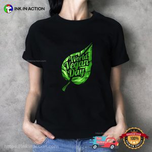 Green Leave Logo For World Vegan Day T Shirt 4