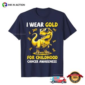 I Wear Gold For Childhood Cancer Awareness Dinosaur T shirt 2