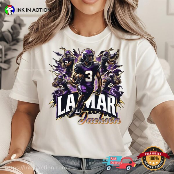 Lamar Jackson 3 Thunder Ravens Graphic T-shirt