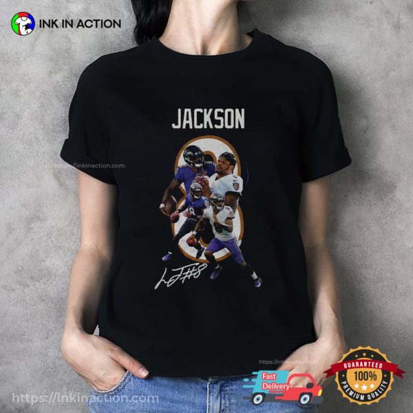 Lamar Jackson No. 8 Baltimore Football Signature T-shirt