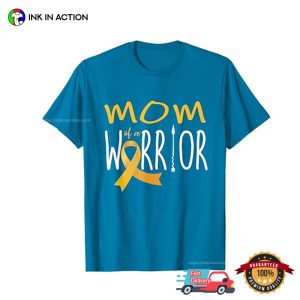 Mom Of A Warrior Yellow Ribbon Childhood Cancer T shirt 1