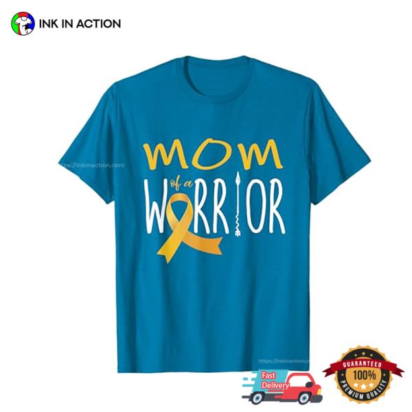 Mom Of A Warrior Yellow Ribbon Childhood Cancer T-shirt