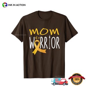 Mom Of A Warrior Yellow Ribbon Childhood Cancer T shirt 2