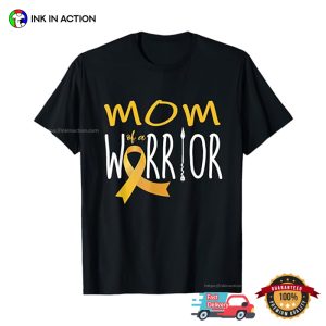 Mom Of A Warrior Yellow Ribbon Childhood Cancer T shirt 3