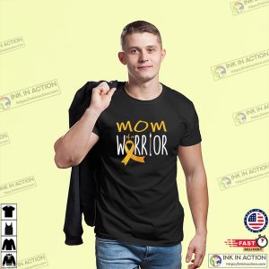 Mom Of A Warrior Yellow Ribbon Childhood Cancer T-shirt