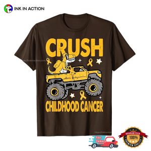 Monster Truck Dinosaur Crush Childhood Cancer Awareness T shirt 1