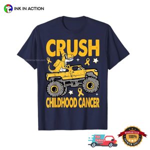 Monster Truck Dinosaur Crush Childhood Cancer Awareness T shirt 2