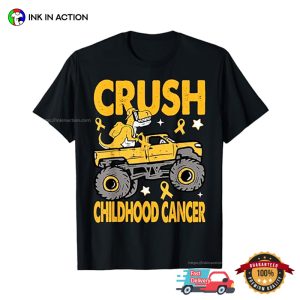 Monster Truck Dinosaur Crush Childhood Cancer Awareness T shirt 3