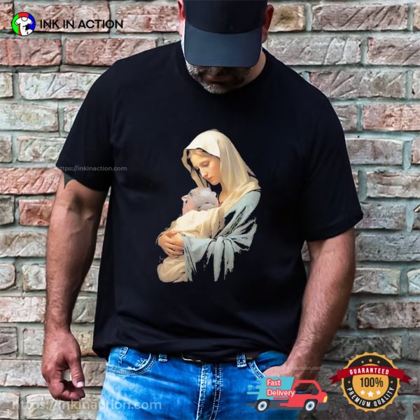 Mother Mary And Baby Moo Deng T-shirt