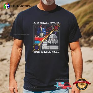 ONe Shall Stand One Shall Fall Optimus X Megatron Transformers One T shirt 2