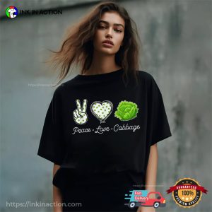 Peace Love Cabbage Veggies Vegetarian World Vegan Day Unisex T Shirt 3