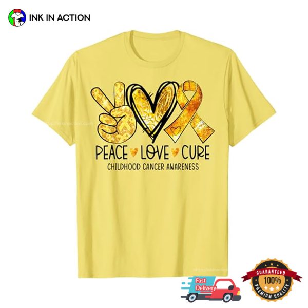 Peace Love Cure Childhood Cancer Awareness T-Shirt