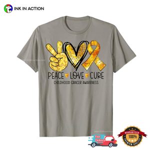 Peace Love Cure Childhood Cancer Awareness T Shirt 3