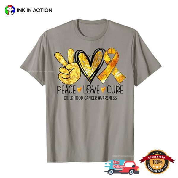 Peace Love Cure Childhood Cancer Awareness T-Shirt