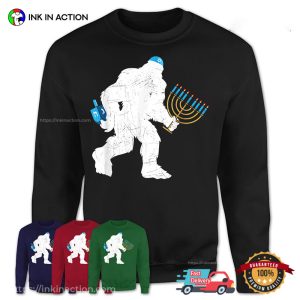 Bigfoot Menorah Candles Funny Happy Hanukkah T-shirt