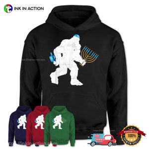 Bigfoot menorah candles Funny Happy Hanukkah T shirt 2