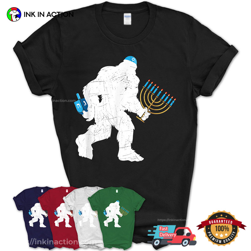 Bigfoot Menorah Candles Funny Happy Hanukkah T-shirt Bigfoot Menorah Candles Funny Happy Hanukkah T-shirt