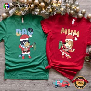 Blue Dog Christmas Family Mom And Dad Matching Tee