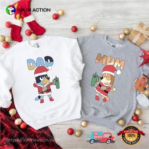 Blue Dog Christmas Family Mom And Dad Matching Tee