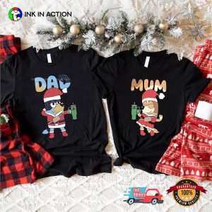 Blue Dog Christmas Family Mom And Dad Matching Tee