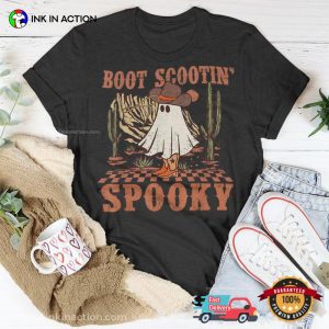 Boot Scootin Spooky Western Cowboy Ghost Vintage Halloween T shirt 4