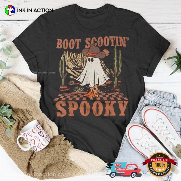 Boot Scootin Spooky Western Cowboy Ghost Vintage Halloween T-shirt