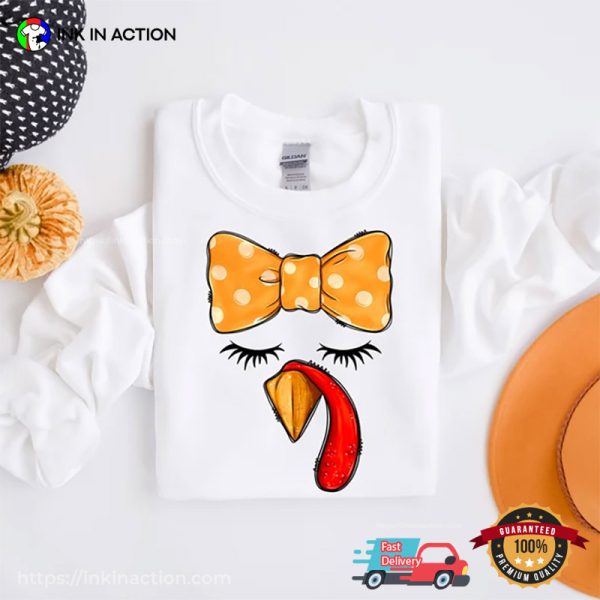 Bow Turkey Girl Funny Turkey Thanksgiving T-shirt