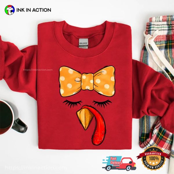 Bow Turkey Girl Funny Turkey Thanksgiving T-shirt