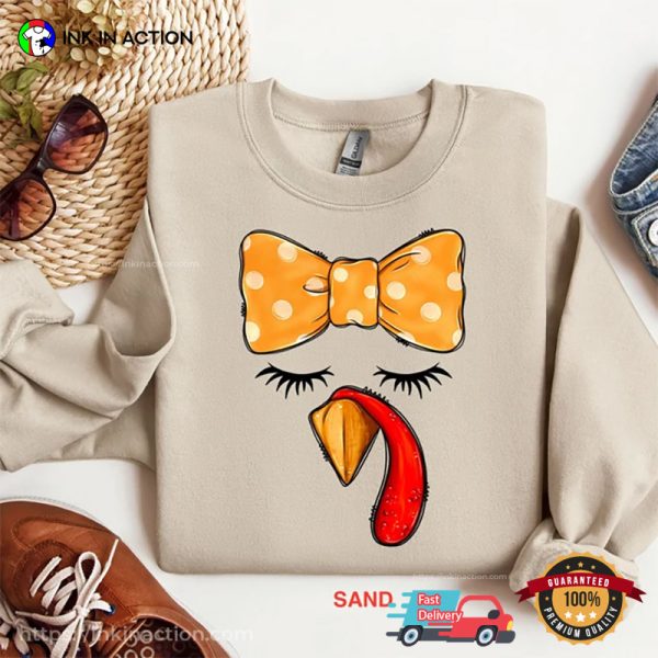 Bow Turkey Girl Funny Turkey Thanksgiving T-shirt