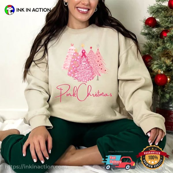 Breast Cancer Awareness Pink Christmas Holiday T-shirt