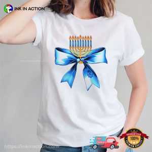 Candlestick Coquette Bow hanukkah blessings T shirt 3