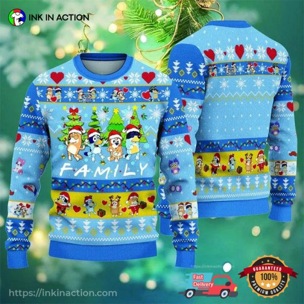 Cartoon Bluey Family Ugly Christmas Sweater No. 3