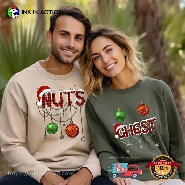 Chest And Nuts Couples Christmas, Holiday Matching Tee