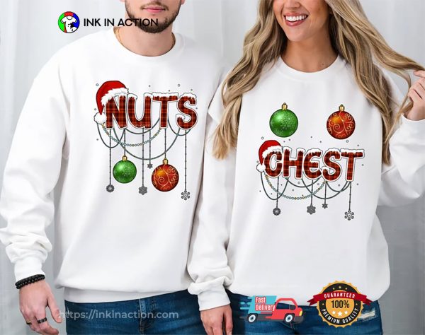 Chest And Nuts Couples Christmas, Holiday Matching Tee