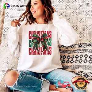 Christmas Coquette Bow Retro T shirt 1