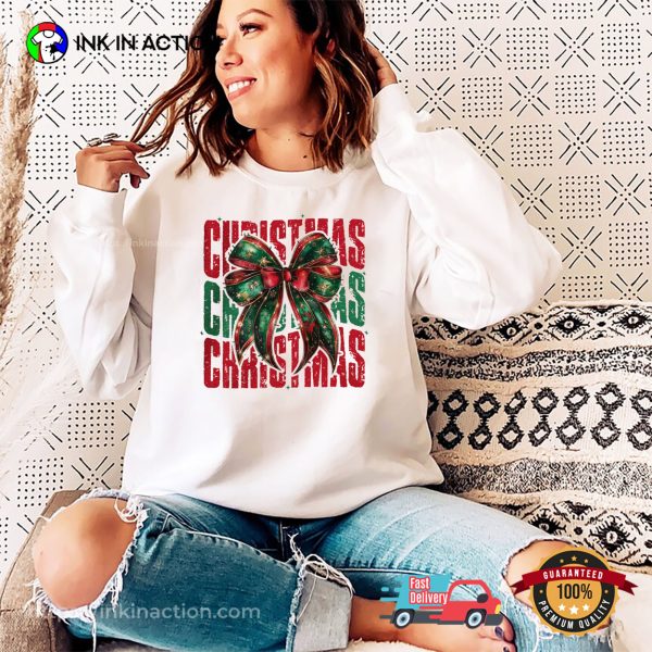 Christmas Coquette Bow Retro T-shirt