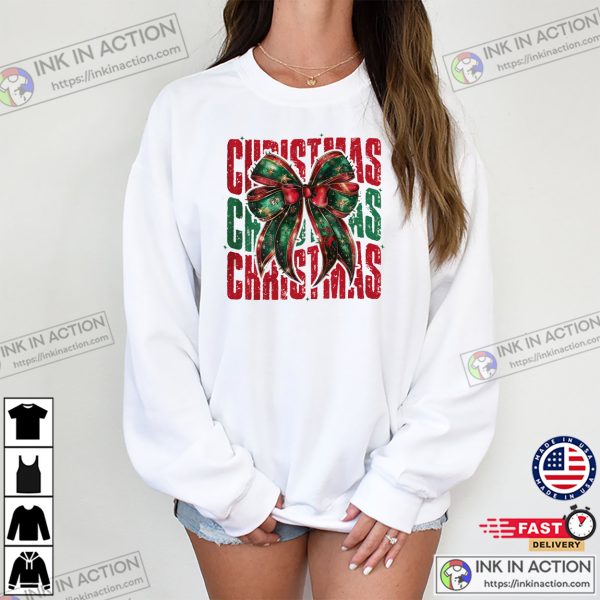 Christmas Coquette Bow Retro T-shirt