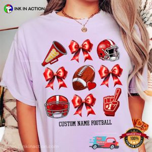 Custom Football Coquette Bow Comfort Colors T shirt 1