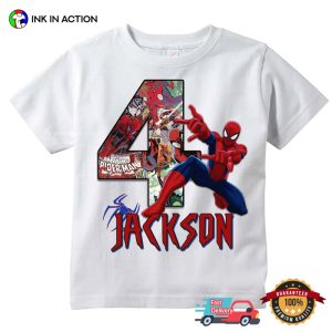 Customized Name And Age Spiderman Birthday Gift T-shirt