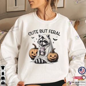 Cute But Feral Raccoon Ghost Halloween T-shirt