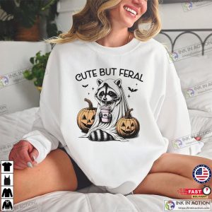 Cute But Feral Raccoon Ghost Halloween T shirt 2