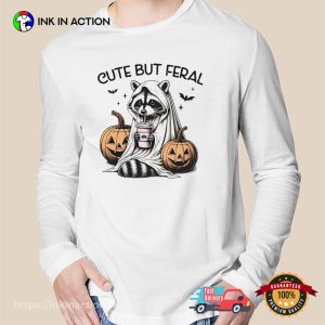 Cute But Feral Raccoon Ghost Halloween T shirt 3