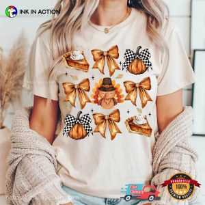 Fall Season Thanksgiving And Coquette Bow Retro Comfort Colors T shirt 1