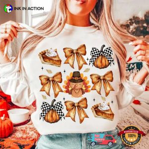 Fall Season Thanksgiving And Coquette Bow Retro Comfort Colors T shirt 3