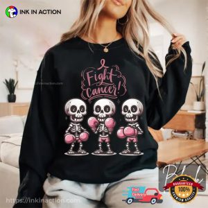 Fight Cancer Pink Boxing Skeleton Warrior T shirt 2