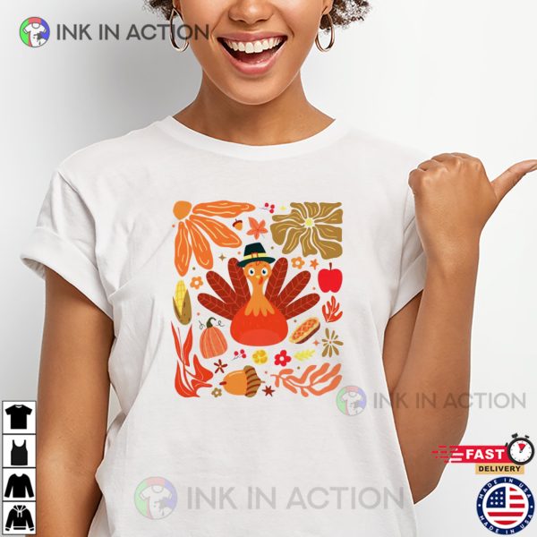 Floral Turkey Thanksgiving Dinner Fall Season T-shirt