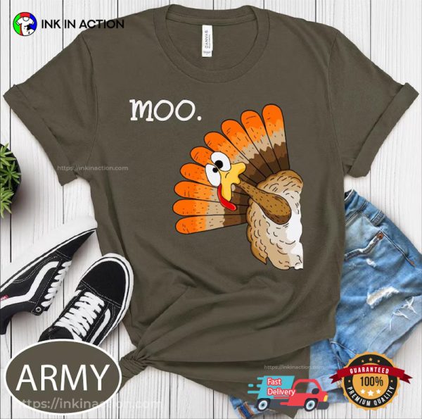 Funny Turkey Moo Thanksgiving Blessings Comfort Colors Tee