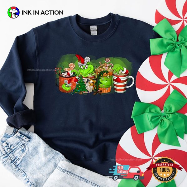 Grinch Coffee Drink Funny Christmas Tee